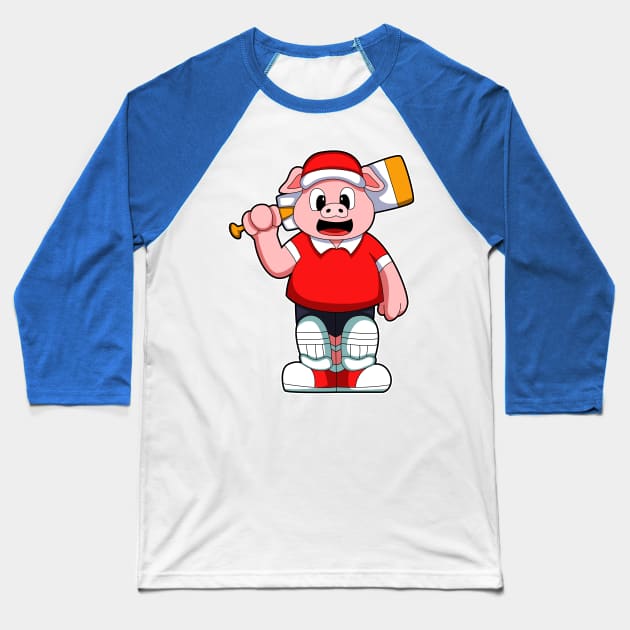 Pig as Batsman with Cricket bat Baseball T-Shirt by Markus Schnabel